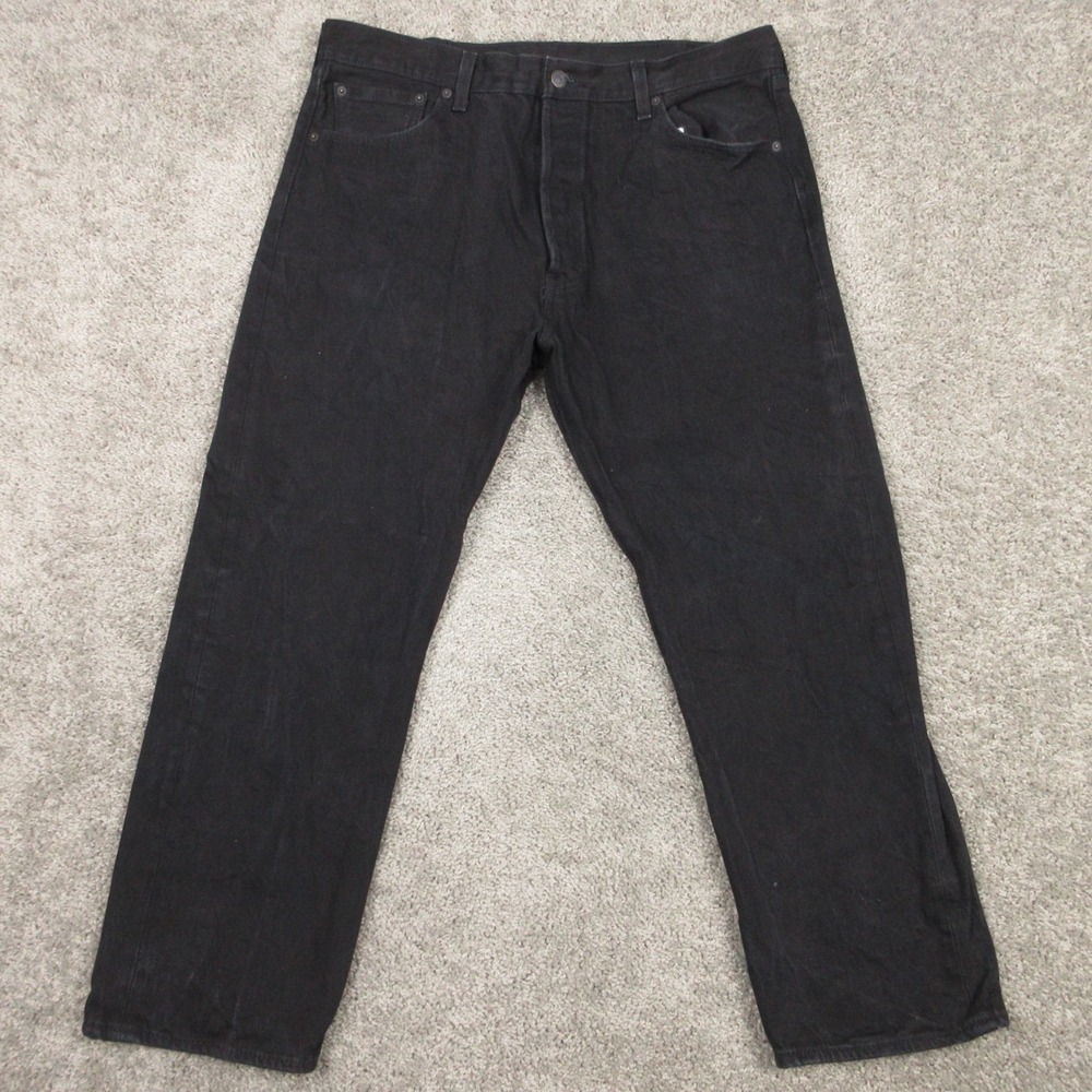 Levis Jeans Mens 38x30 Black 501 Button‎ Fly Regular Straight Cotton Denim Pants